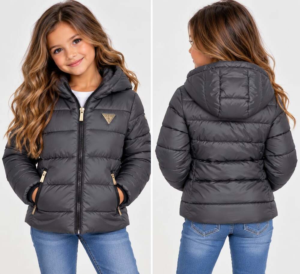 Guess Puffer Jacket Size 12 Black Hooded